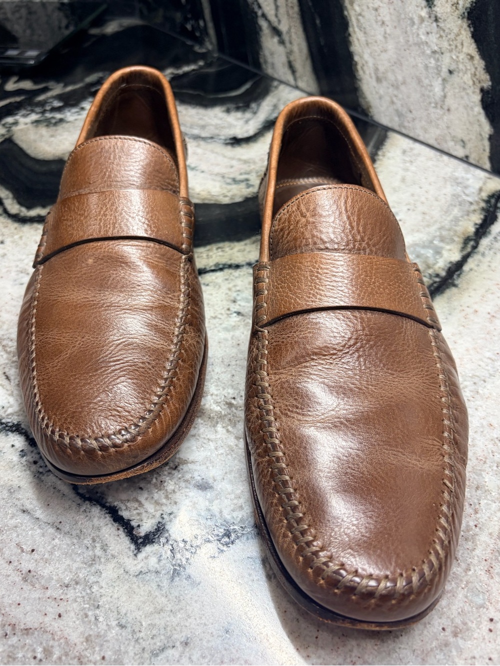 Santoni Fatte a Mano Brown Leather Penny Loafers Men’s 8UK 9US Handmade Italy